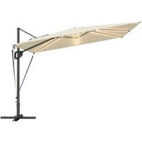 Outsunny 3 x 3 m Garden Cantilever Parasol w/ Light, Cover, UPF50+ Patio Umbrella w/ Wind Protection, 360 Rotation, Cream White