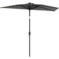 Outsunny 2.6 m Half Garden Parasol with Solar LED Lights, UPF50+ Semi Round Umbrella with 30 Tilt, Crank Handle, Dark Grey