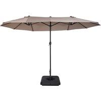 Outsunny 4.6m Garden Parasol Double-Sided Sun Umbrella Patio Market Shelter Canopy Shade with Umbrella Stand, Tan