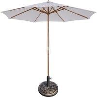 Outsunny 3 m Garden Parasol with Base, Pulley Operated Patio Umbrella, Wooden Parasol, Table Market Umbrella with Rope Pulley Mechanism and 8 Ribs, White