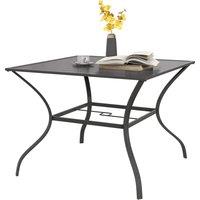 Outsunny Outdoor Dining Table 94x94cm with Parasol Hole, Four-Seater Garden Table with Slatted Metal Plate Top, Dark Grey Aosom UK