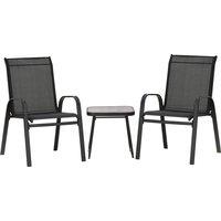 Outsunny 3 Pieces Outdoot Bistro Set, Patio Stackable Armchairs with Breathable Mesh Fabric and PSC Board Coffee Table, Black