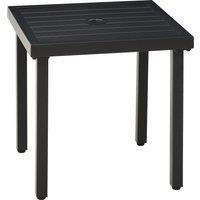 Outsunny Patio Side Table with Umbrella Hole, Durable Steel Frame, Ideal for Balcony and Garden, Black, 50x50cm Aosom UK