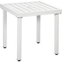 Outsunny Garden Side Table End Table Patio Coffee Table with Umbrella Hole, Steel Frame for Balcony, White