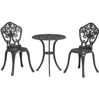 Outsunny 3 Piece Cast Aluminium Garden Bistro Set for 2 with Parasol Hole, Outdoor Coffee Table Set for Balcony, Patio, Black