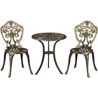 Outsunny 3 Piece Cast Aluminium Garden Bistro Set for 2 with Parasol Hole, Outdoor Coffee Table Set,