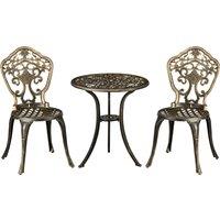 Outsunny 3 Piece Cast Aluminium Garden Bistro Set for 2 with Parasol Hole, Outdoor Coffee Table Set, Two Armless Chairs and Round Coffee Table