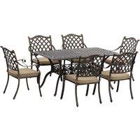 Outsunny 6-Seater Patio Dining Set with Umbrella Hole, Cast Aluminum Patio Furniture Set with Six Cu