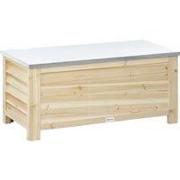 Outsunny 155L Outdoor Storage Box with Metal Top and Shutter Walls, Wooden Outside Tool organiser Container, for Garden, terrace