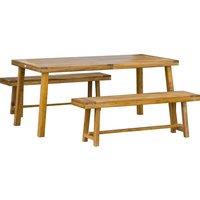 Outsunny 3 Pieces Garden Dining Set, Outdoor 4 Seater Acacia Wood Table and Loveseats, Natural Wood Finish