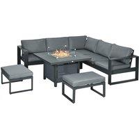 Outsunny 6-Piece Aluminium Garden Furniture Set, Outdoor Corner Sofa, Loveseat, Footstool, Sectional with Gas Fire Pit Table, Grey Aosom UK
