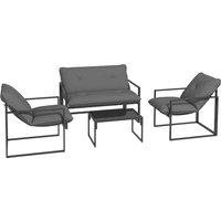 Outsunny 4 Piece Garden Sofa Set 2 Single Armchair, Loveseat and Coffee Table Set Steel Frame Patio Furniture with Thick Cushions, Grey