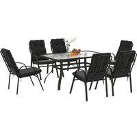 Outsunny Seven-Piece Garden Dining Set with Cushions - Black