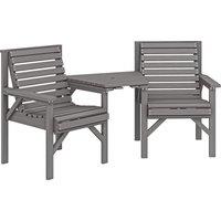 Outsunny Wooden Garden Bistro Set, 2 Seater Wooden Outdoor Table and Chairs with Parasol Hole for Patio, Light Grey