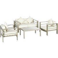 Outsunny 4 Pieces Outdoor Garden Furniture Set, Aluminium Frame Backyard Furniture w/ Thick Padded Cushioned Loveseat Glass Top Table Champagne Gold