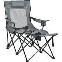 Outsunny Reclining Garden Chair, Foldable with Footrest, Adjustable Backrest, Headrest, Cup Holder, Carry Bag, Grey Aosom UK