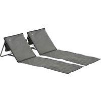 Outsunny Set of 2 Foldable Garden Beach Chair Mat, Outdoor Sun Lounger Seats with Adjustable Back, Magazine Pocket, Carry Bag