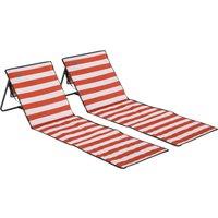 Outsunny Set of 2 Foldable Garden Beach Chair Mat, Outdoor Sun Lounger Seats with Adjustable Back, Magazine Pocket, Carry Bag
