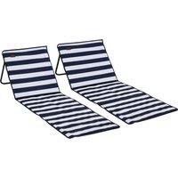 Outsunny Set of 2 Foldable Garden Beach Chair Mat, Outdoor Sun Lounger Seats with Adjustable Back, Magazine Pocket, Carry Bag