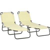 Outsunny Set of Two Metal Frame Folding Sun Loungers - Beige