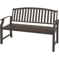 Outsunny Metal Garden Perch: Slatted Seat, Backrest & Curved Arms, Brown Aosom UK