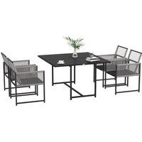 Outsunny Five-Piece Metal Dining Set, with Folding Back Chairs, Light Grey