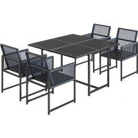 Outsunny 5 Pieces Garden Dining Set, Outdoor Patio Cube Set, 4 Seater Outdoor Table and Chairs with Foldable Backrest, Dark Grey