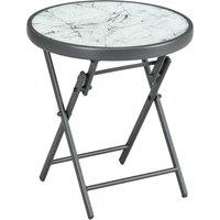 Outsunny Faux Marble Folding Patio Side Table: Compact Round Coffee Table for Outdoor Use, White Aosom UK