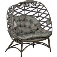 Outsunny 2 Seater Egg Chair Outdoor, Folding Weave Garden Furniture Chair with Cushion, Cup Pockets - Sand Brown