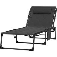 Outsunny Lounge Chairs, Padded Cushion Sun Bed with Side Pocket and Headrest, Adjustable 5 Gear, Black Aosom UK