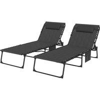 Outsunny Set of Two Sun Loungers, with Five-Position Reclining Backs - Black