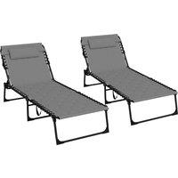 Outsunny Foldable Sun Lounger Set with 5-level Reclining Back, Outdoor Tanning Chairs w/ Padded Seat, Outdoor Sun Loungers with Side Pocket Aosom UK