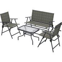 Outsunny Breathable Mesh Patio Set: Foldable Armchairs, Loveseat & Glass Table, Earthy Brown Aosom UK