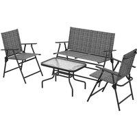 Outsunny 4 Pcs Patio Furniture Set w/ Breathable Mesh Fabric Seat, Backrest, Garden Set w/ Armchairs, Loveseat, Glass Top, Mixed Grey Aosom UK