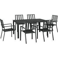 Outsunny 7 Pieces Garden Dining Set, Outdoor Table and 6 Stackable Chairs, Metal Top Table with Umbrella Hole, Black