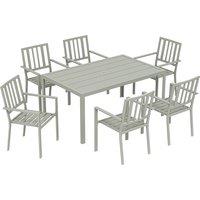 Outsunny Garden Table and Chairs for 6, 7 Pieces Garden Furniture Set with Table, 6 Stackable Chairs and Umbrella Hole Light Grey