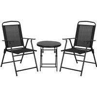 Outsunny Three-Piece Garden Seat Set, with Glass-Top Table - Black