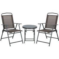 Outsunny Bistro Garden Set: 3-Piece Patio Furniture with Foldable Armchairs & Glass Coffee Table, Brown Aosom UK