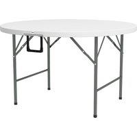Outsunny ?122 Folding Garden Table, Outdoor HDPE Round Picnic Table for 6, Patio Table with Metal Frame, White