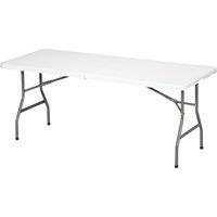 Outsunny 180 x 75cm Folding Garden Table, Outdoor HDPE Picnic Table for 6, Rectangular Patio Table with Metal Frame, White