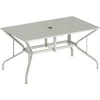 Outsunny Rectangle Garden Table with Parasol Hole, Outdoor Dining Table for 6, Patio Table for Balcony, 150cm x 90cm, Light Grey