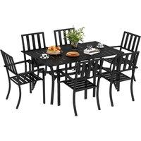 Outsunny 7 Pieces Garden Table and Chairs 6 Seater Outdoor Table and Chairs with Umbrella Hole, for Poolside, Garden, Black