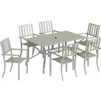 Outsunny 7 Pieces Garden Table and Chairs, 6 Seater Outdoor Table and Chairs with Umbrella Hole, for Garden, Light Grey