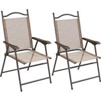 Outsunny Set of Two Folding Garden Chairs, with Fabric Mesh Seats - Mixed Brown