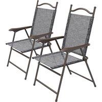Outsunny Portable Patio Perches: Folding Mesh Chairs with Armrests for Camping Comfort, Set of 2, Grey Aosom UK