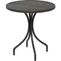 Outsunny ?66cm Garden Side Table, Round Bistro Coffee Table, Outdoor Patio Table with Steel Frame and Slat Tabletop for Balcony and Porch, Grey Wood Grain