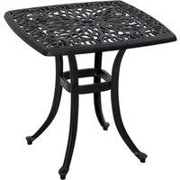 Outsunny Cast Aluminium Bistro Table, Outdoor Square Side Table with Umbrella Hole, Garden Table for Balcony, Bronze Tone