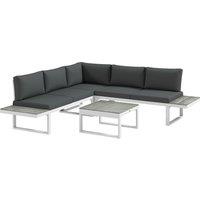 Outsunny 4 Pcs Patio Garden Set w/ 5-Level Recline Corner Sofa, Garden Lounge Sectional Conversation Sofa Set w/ Cushions, Coffee Table, White