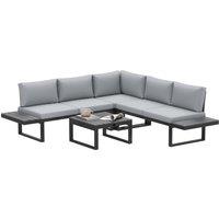 Outsunny 4 Pieces Patio Garden Set with 5-Level Recline Corner Sofa, Outdoor Garden Lounge Sectional Conversation Sofa Set with Cushions