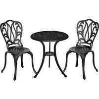 Outsunny 3 Pcs Bistro Set, Garden Table and Chairs Set With Parasol Hole, Black Aosom UK